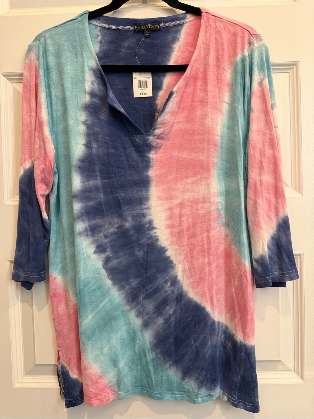 Tie-Dye V-Neck Tunic Top by Bua/Bua - Pink, Blue, Teal